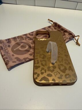 Loopy Case Metallic Gold Leopard Print Phone Case with Clear Loop Grip